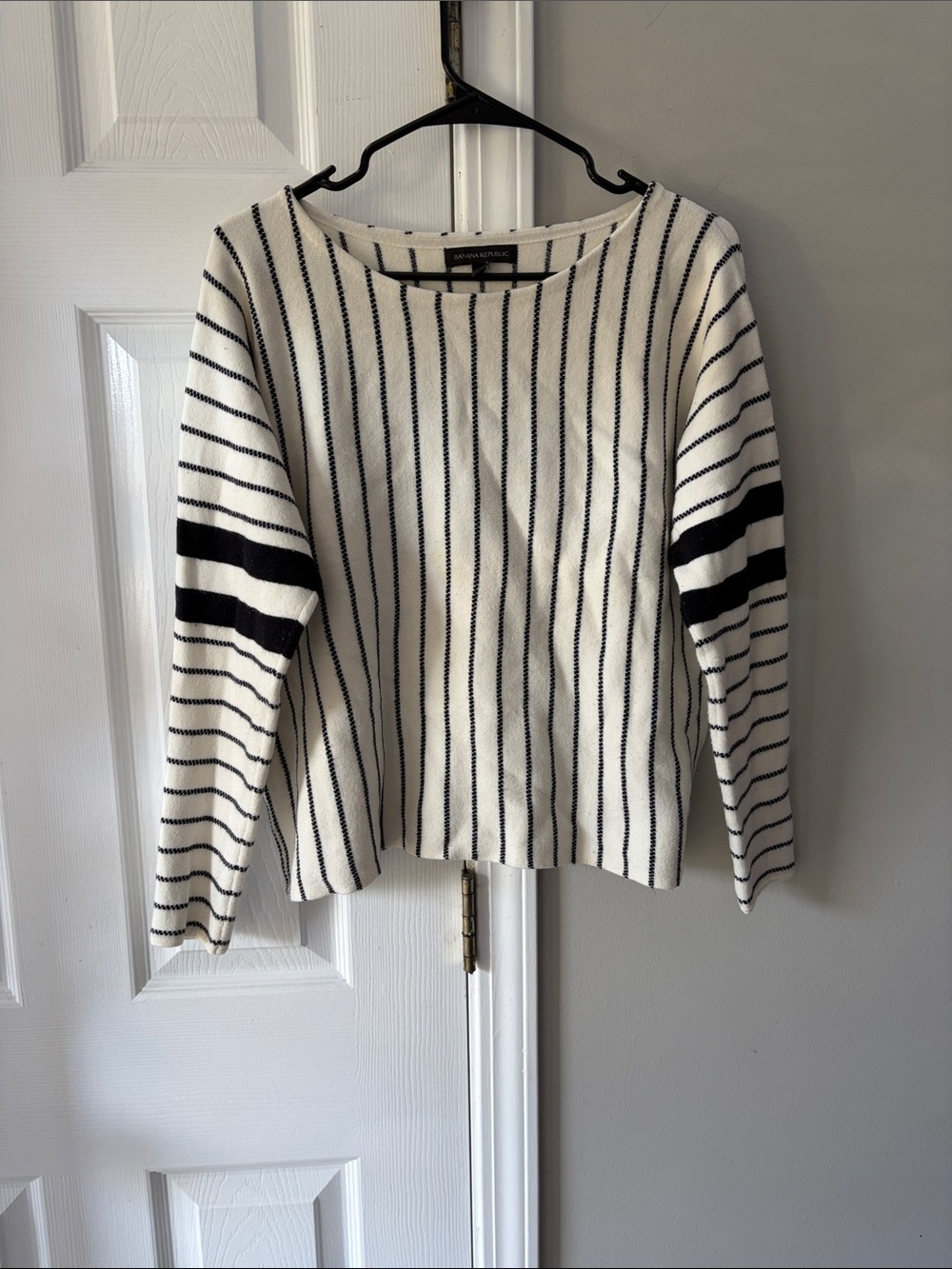 Banana Republic Cream Sweater with Black Vertical Stripes
